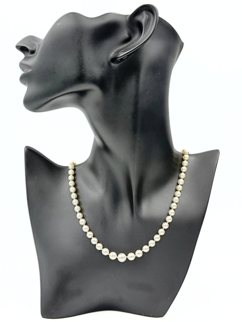 Antique Edwardian Marked 14k Gold Graduating Hand Knotted Akoya Pearl Necklace